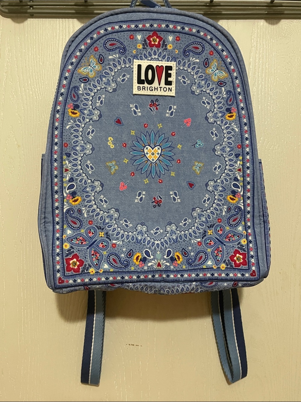 Brighton Blue Denim-Style Embroidered Backpack BNWOT